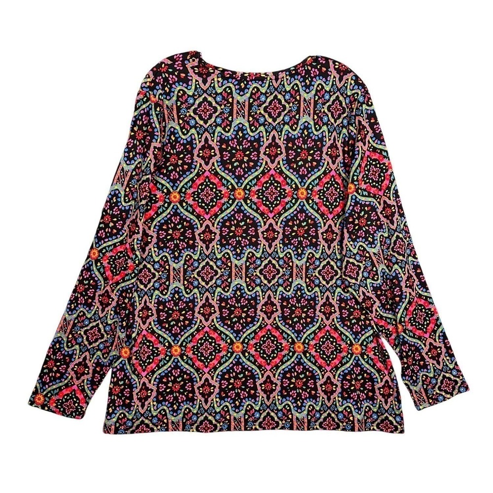 Croft & Barrow Womens Classic Tee Plus Size 2X Long Sleeve Medallion Print Soft - Picture 5 of 6